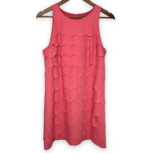 White House Black Market Coral Pink Scalloped Tiered Shift Dress Size 8